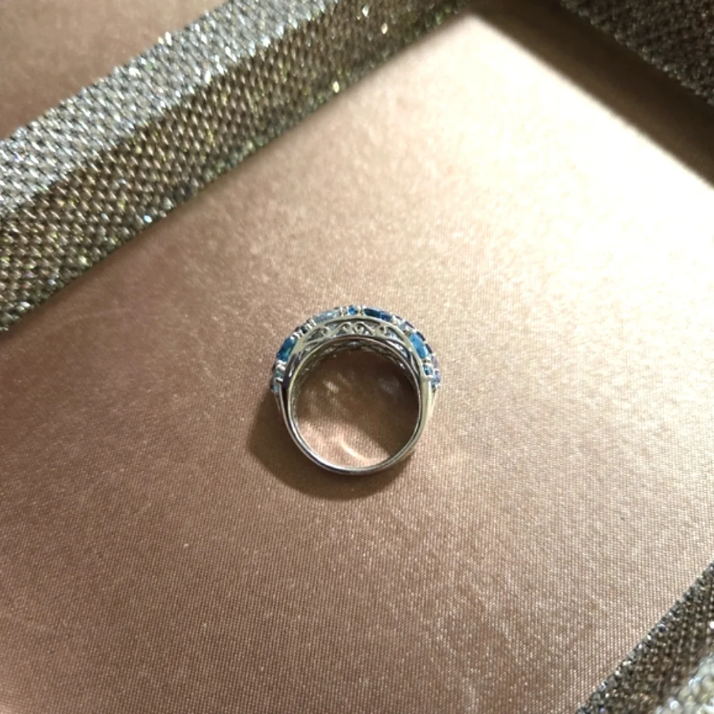 Sterling Topaz Aquamarine Amethyst Ring
